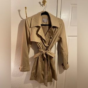 asos tan trench coat - buttons on front or string tie for waist.
